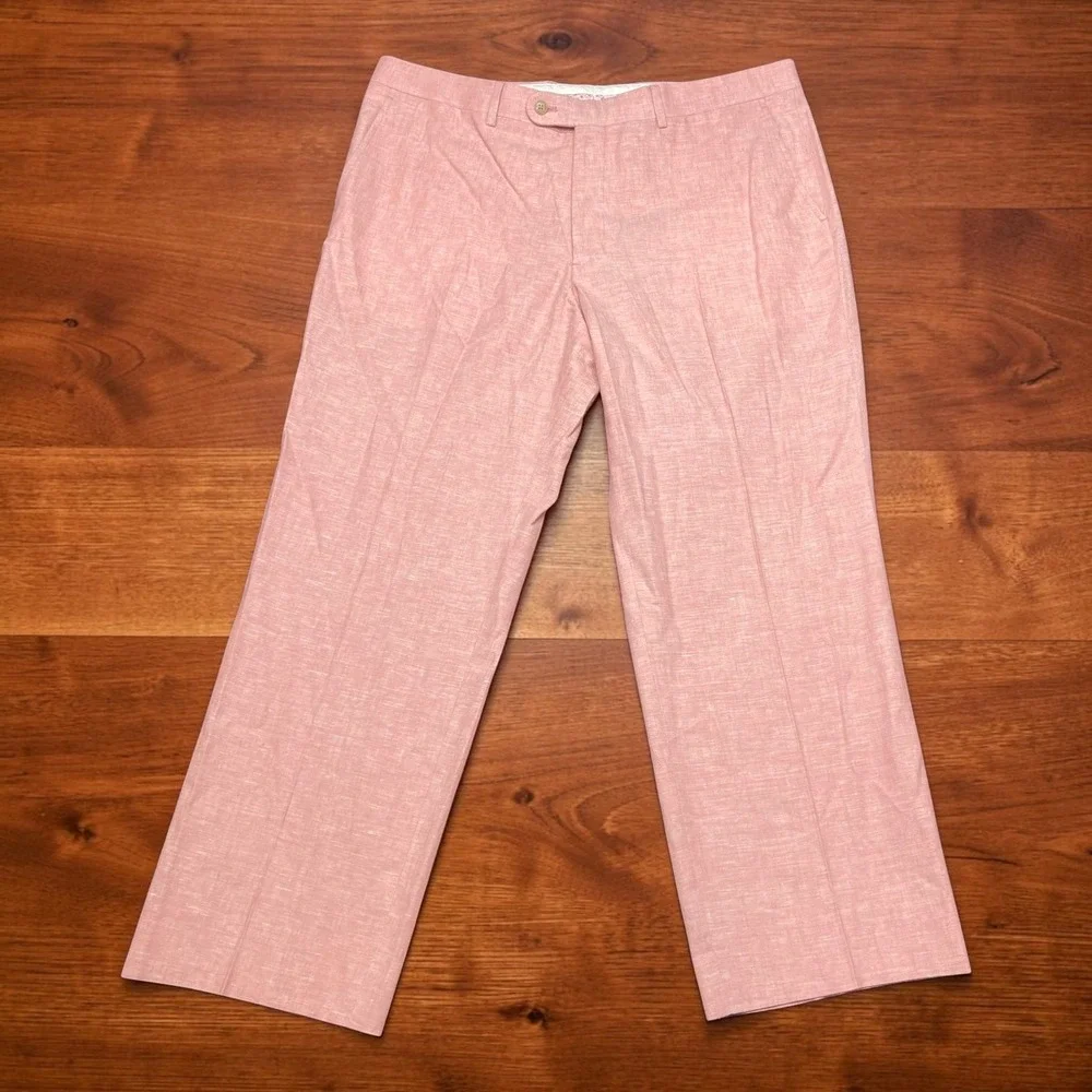 Joseph Abboud Mens Pink Linen Blend Flat Front Dress Pants 38x28 Summer Beach